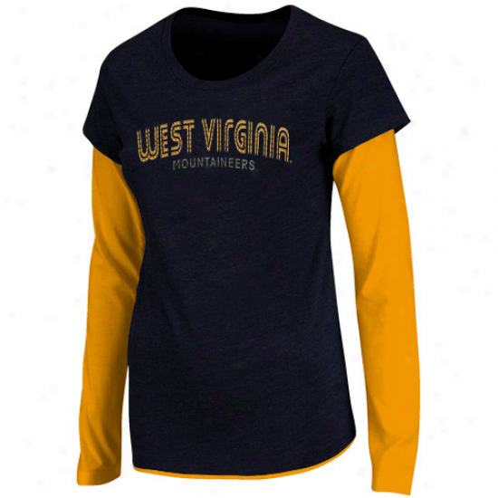 West Virginia Mountaineers Womens Cascade Double Layer T-shirt - Navy Blue