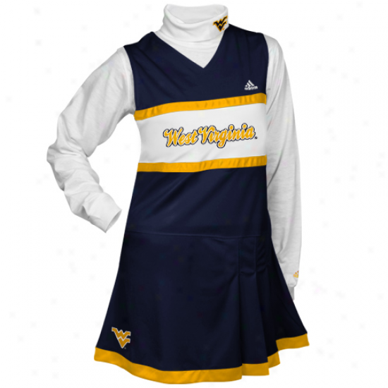 West Virginia Mountaineers Youth Girls Navy Blue-white 2-piece Turtleneck & Cheerleader Dress Set