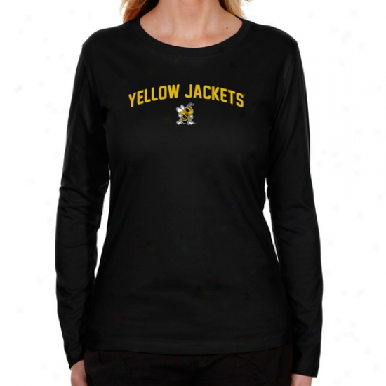 West Virginia Express  Yellow Jackets Ladies Mascot Logo Long Sleeve Classic Fit T-shirt - Black