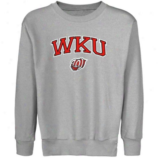 Western Kentucky Hilltoppers Youth Ash Logo Chief Applique Crew Neck Fleece Sweatshirt