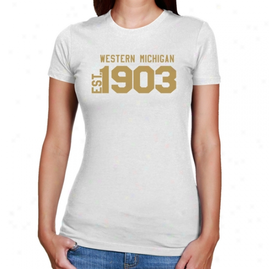 Western Michigan Broncos Ladies White Est. Fix the ~ of Slim Fit T-shirt