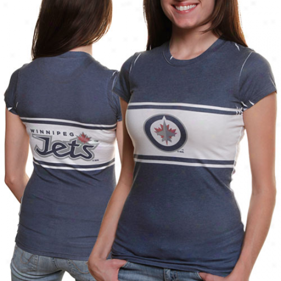 Winnipeg Jets Ladies Big Stripe T-shirt - Navy Blue-white