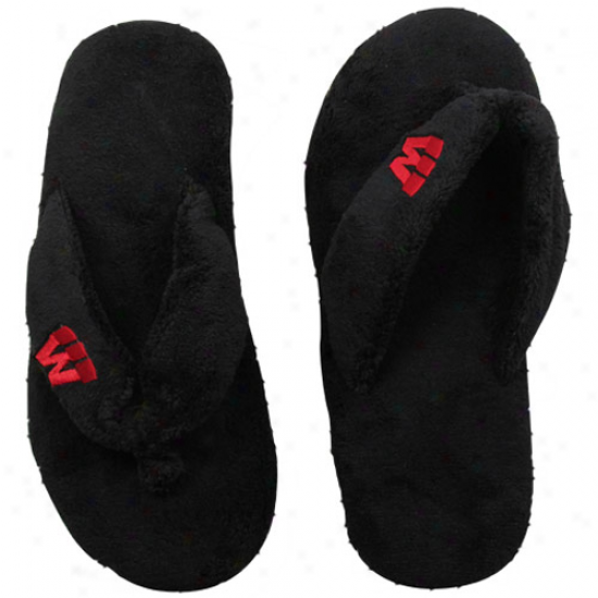 Wisconson Badgers Ladies Black Pillow Plush Thong Slippers