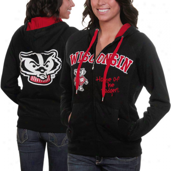 Wisconsin Badgers Ladies Black Track Meet Abundant Zip Hoodie Sweatshirt