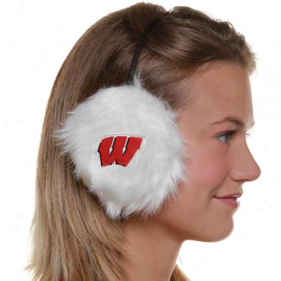 Wisconsin Badgers Ladies White Furry Cheer Ear Muffs