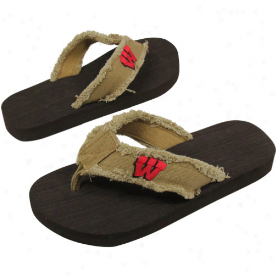 Wisconsin Badgers Unosex Frayed Khaki Flip Flops