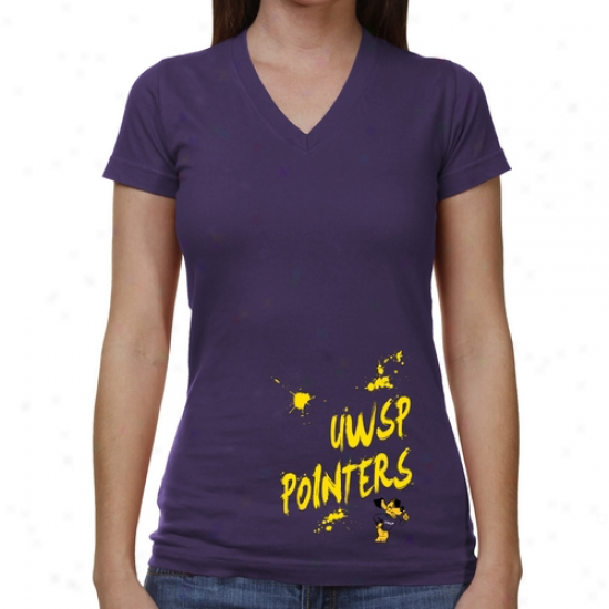 Wisconsin-stevens Point Pointers Ladies Paint Strokes V-neck T-shirt - Purple