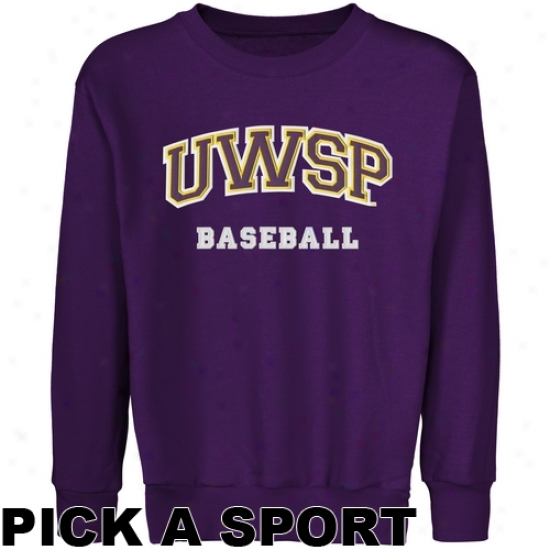 Wisconsin-stevens Point Pointers Youth Custom Sport Arch Applique Crew Neck Fleece Sweatshlrt - Purple