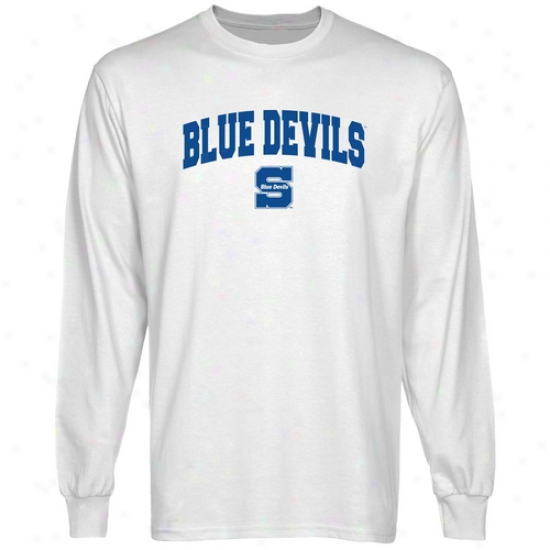 Wisconsin Stout Blue Devils White Logo Arch Long Sleeve T-shirt