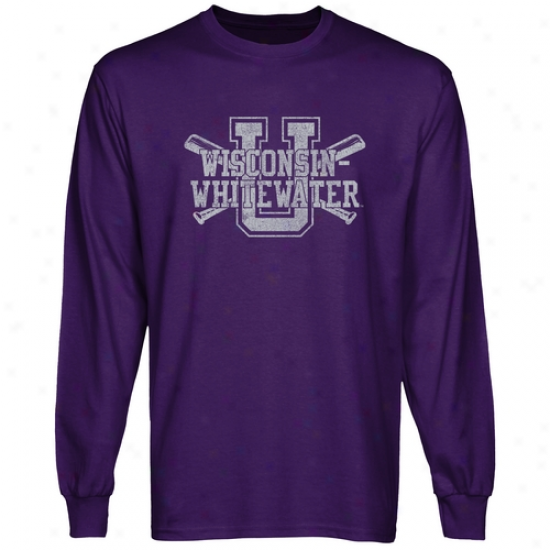 Wisconsin-whitewater Warhawks Crossed Sticks Long Sleeve T-shirt - Purple