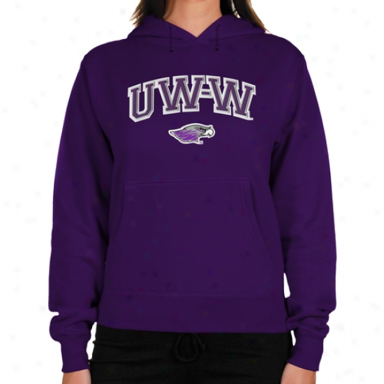 Wisconsin-whitewater Warhawk sLadies Logo Arch Applique Midweight Pullover Hoodie - Purple