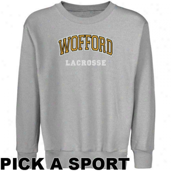 Wofford Terriers Yoith Ash Custom Sport Arch Applique Crew Neck Fleece Sweatshirt -