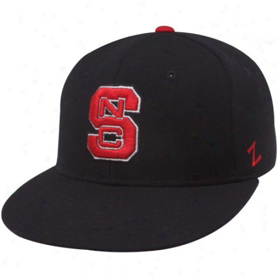 Zephyr North Carolina State Wolfpack Black Logo Chopped 32/5 Fitted Flat Brim Hat