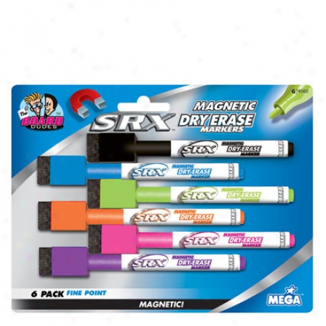 6 Pk. Washable Dry Erase Markers By Board Dudes - Fine Pt.