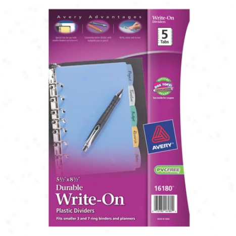 Durable Write-on 5 Tab Universal Punch 8.5 X 5.5 Plastic By Avery - Multi-colored