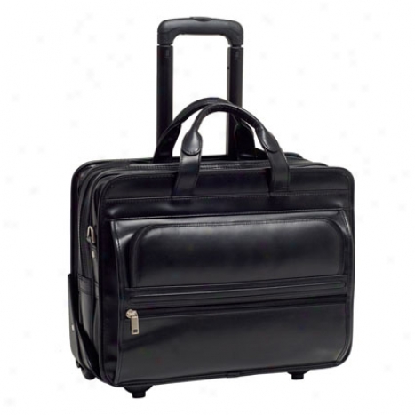 Franklin Leather 2-in-1 Removable Wheeled 17 Inch Laptop Case By Mcklein - Black