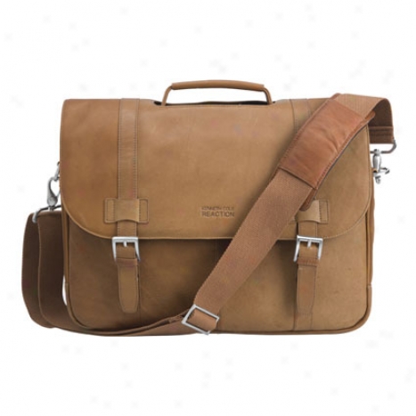 Reaction Kenneth Cole Show Business Leather Flapover Laptop Bag - Tan