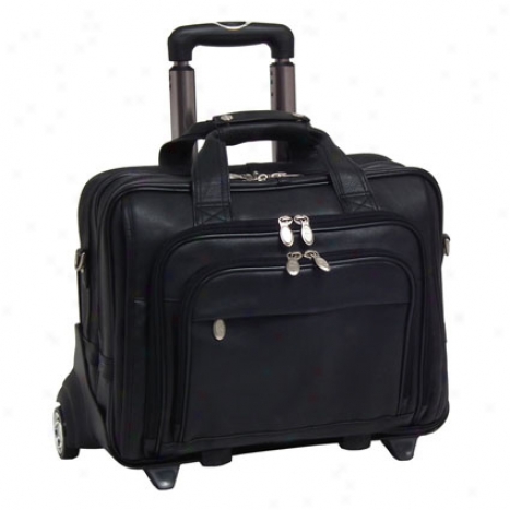 The Gold Coast 17 Inch Leather Wheeled Laptop Case By Mcklein - Black