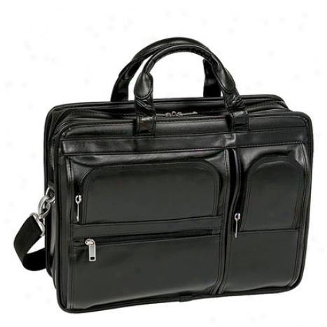 The Hubbard Leather Double Compartment Laptop Case By Mcklein - Black