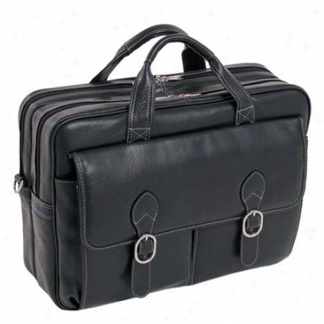 The Kenwood Leather Double Compartment Laptop Case By Mcklein - Black