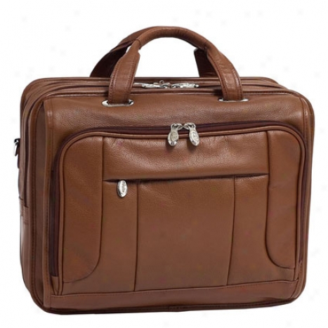 The River West Leather 17 Inch Fly Through Laptop Case By Mcklein - Brown