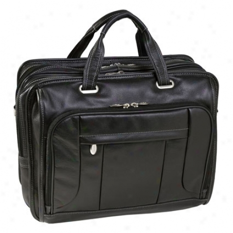 The River West Leather 17 Inch Fly Through Laptop Case By Mcklein - Black