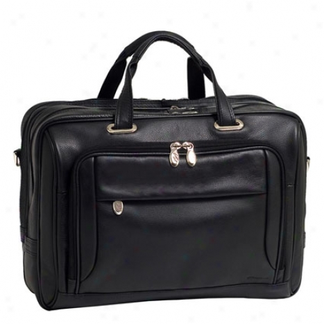 The West Loop Leather Expandable Doubl eCompartment Briefcase By Mcklein - Black