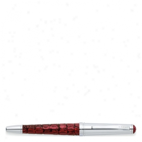 Torero Jet Pen Fine Nib By Cross - Bordeaux Crocodile Embossed Leather