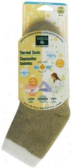Earth Therapeutics Socks Organic Thermal Women's Beige/white Trim 1pair