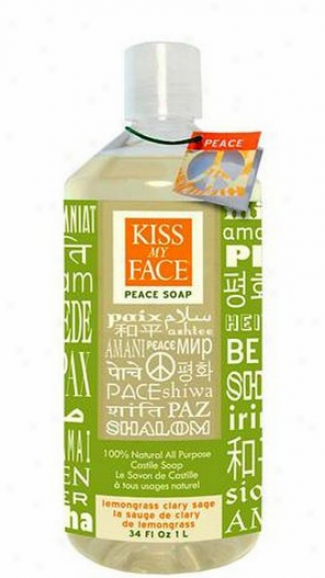 Kiss My Face's Soap Liquid 100% Natural All Purpose Castile Lemongrass & Clary Sage Peace 34 Fl Oz