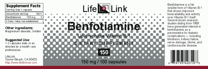 Life Link's Benfotiamine 150mg 100caps